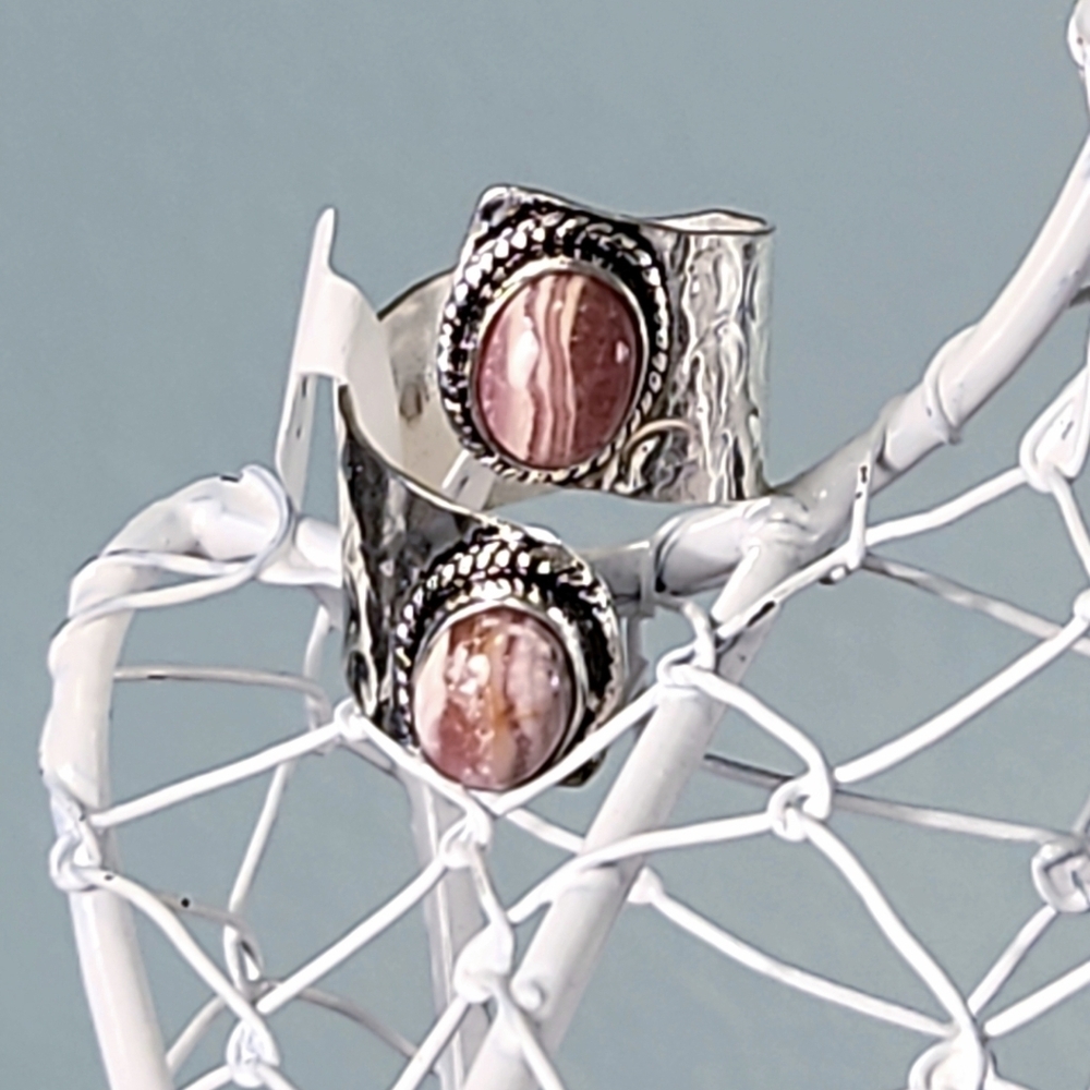 Adjustable Size 8-9 1/2 Rhodochrosite Elegant Statement Ring - Picture 4 of 5